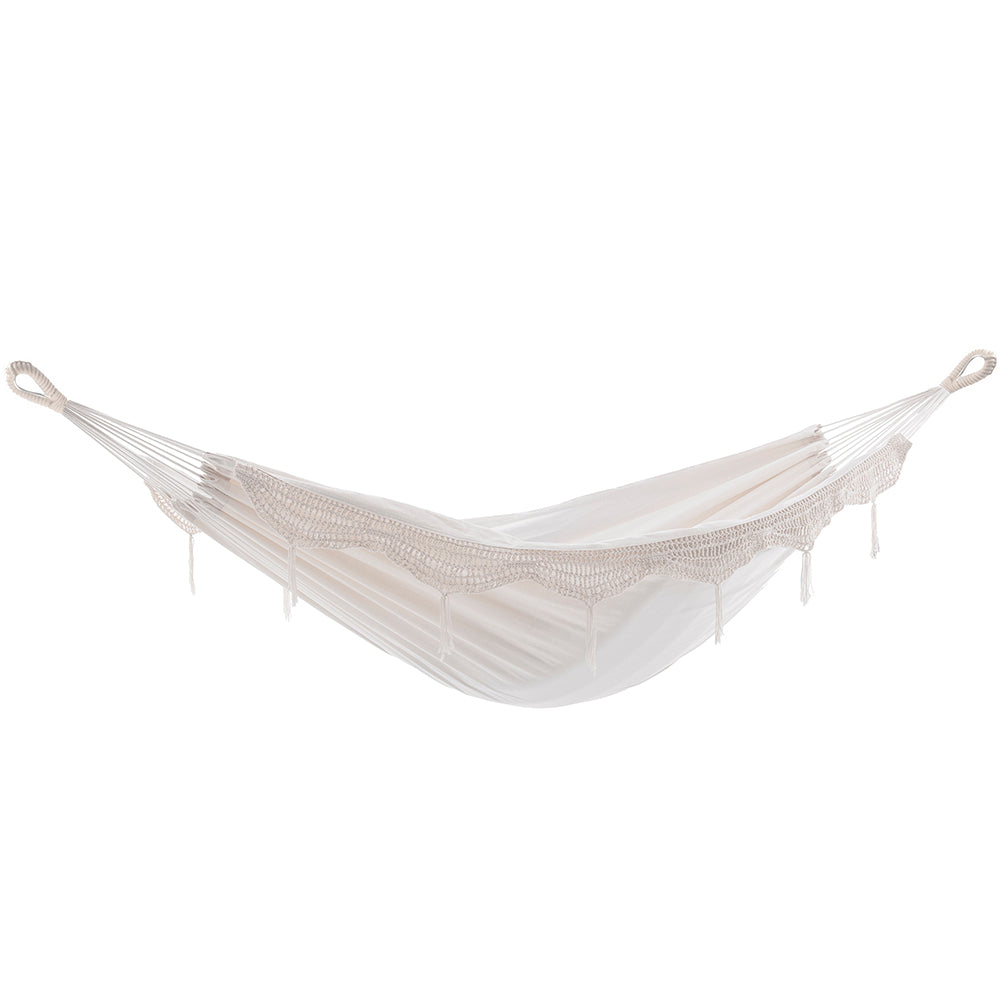 Brazilian Style Cotton Hammock - Natural with Fringe