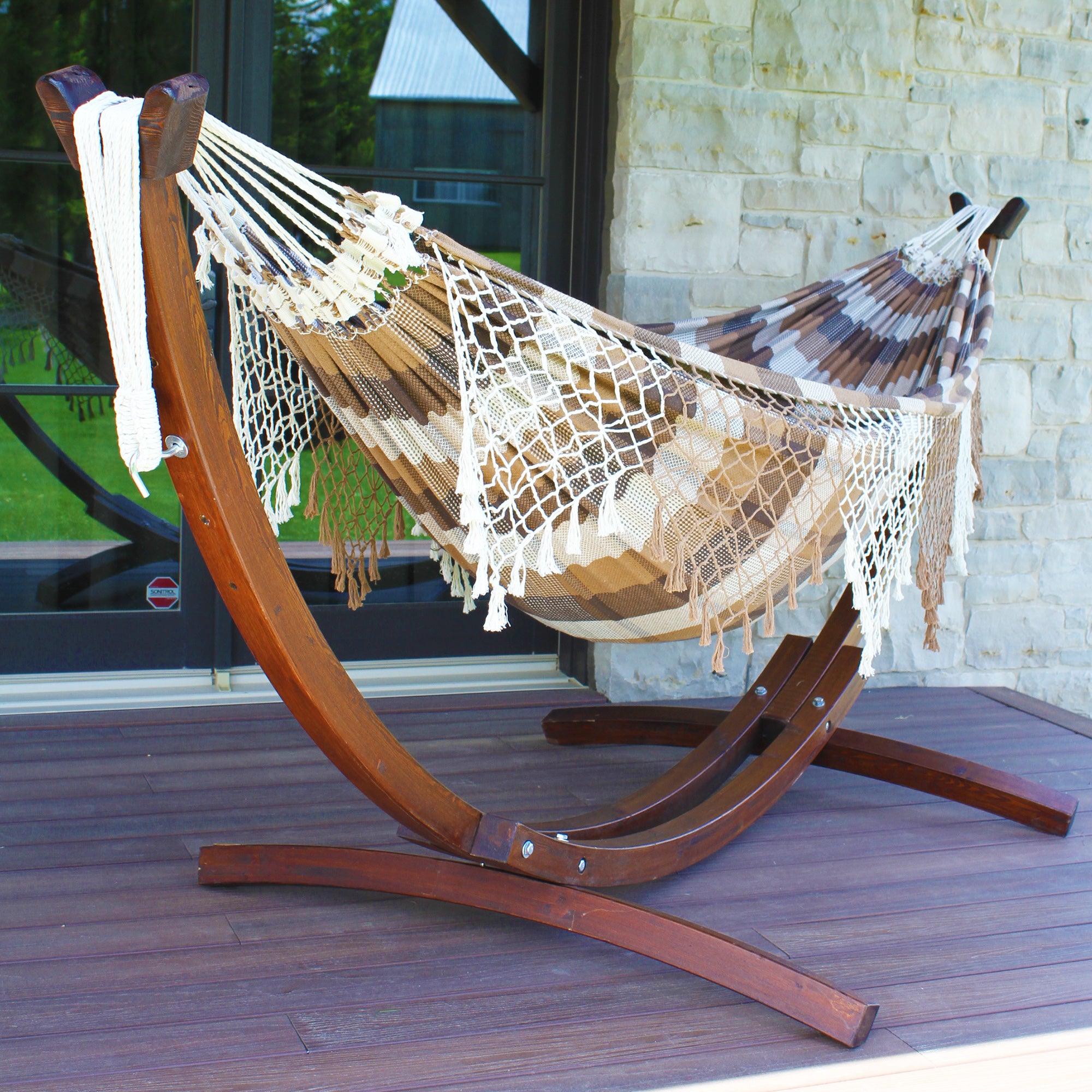 Authentic Brazilian Hammock with Solid Pine Stand (10ft/305cm) - Brazilwood