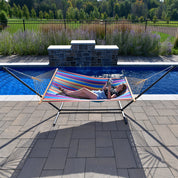 Double Cotton Spreader Bar Hammock with Stand (13ft/ 370 cm) - Tropical