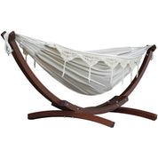 Double Cotton Hammock with Solid Pine Stand (8ft/260cm) - Natural with Fringe