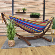 Double Cotton Hammock with Solid Pine Stand (8ft/260cm) - Tropical