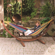 Double Cotton Hammock with Solid Pine Stand (8ft/260cm) - Tropical