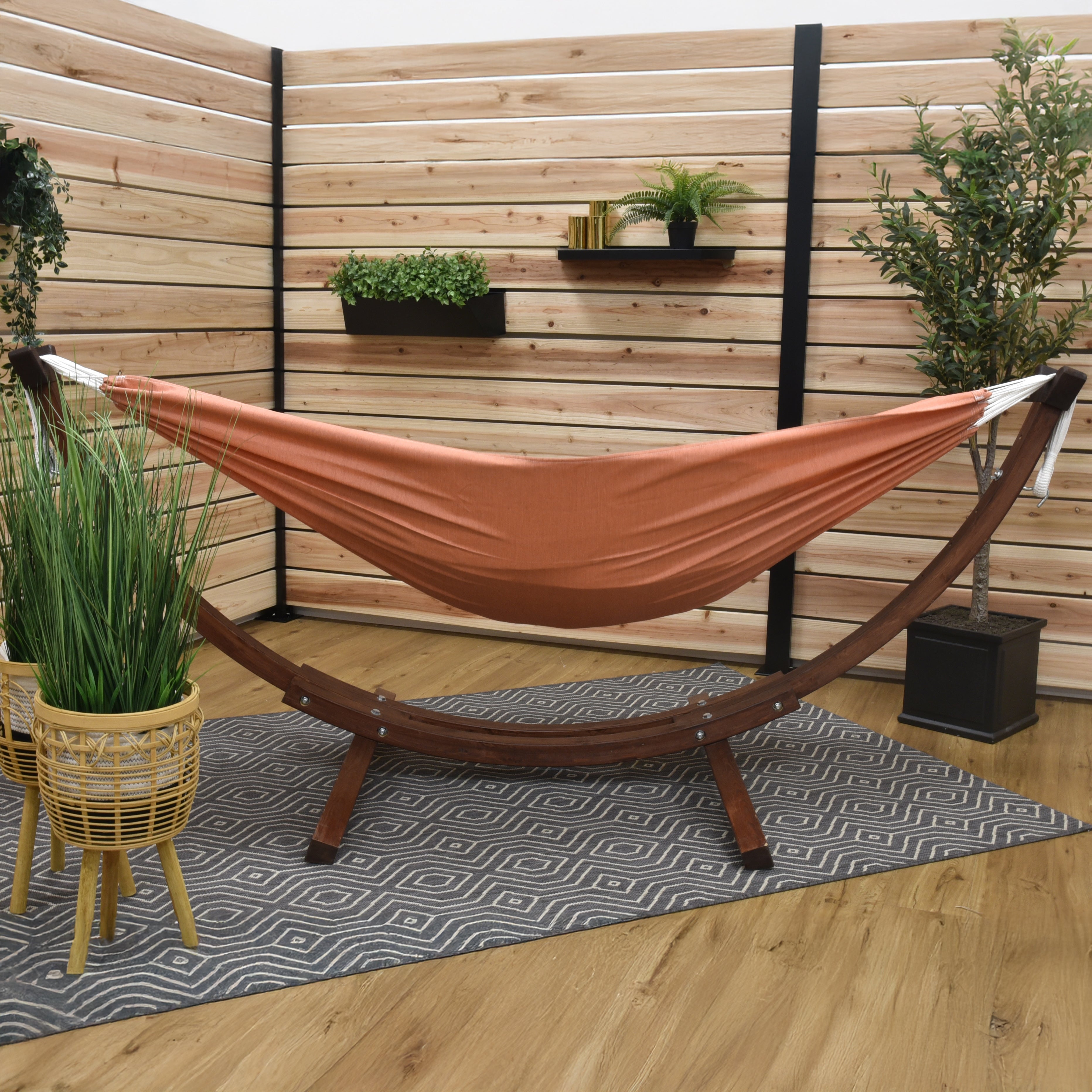 Double Sunbrella® Hammock with Solid Pine Stand (8ft/260cm) - Coral