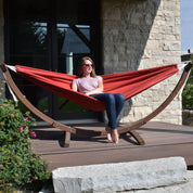 Double Sunbrella® Hammock with Solid Pine Stand (8ft/260cm) - Crimson