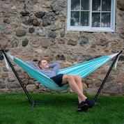 Double Polyester Hammock with Stand (9ft/280cm) - Aqua