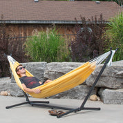 Double Polyester Hammock with Stand (9ft/280cm) - Yellow