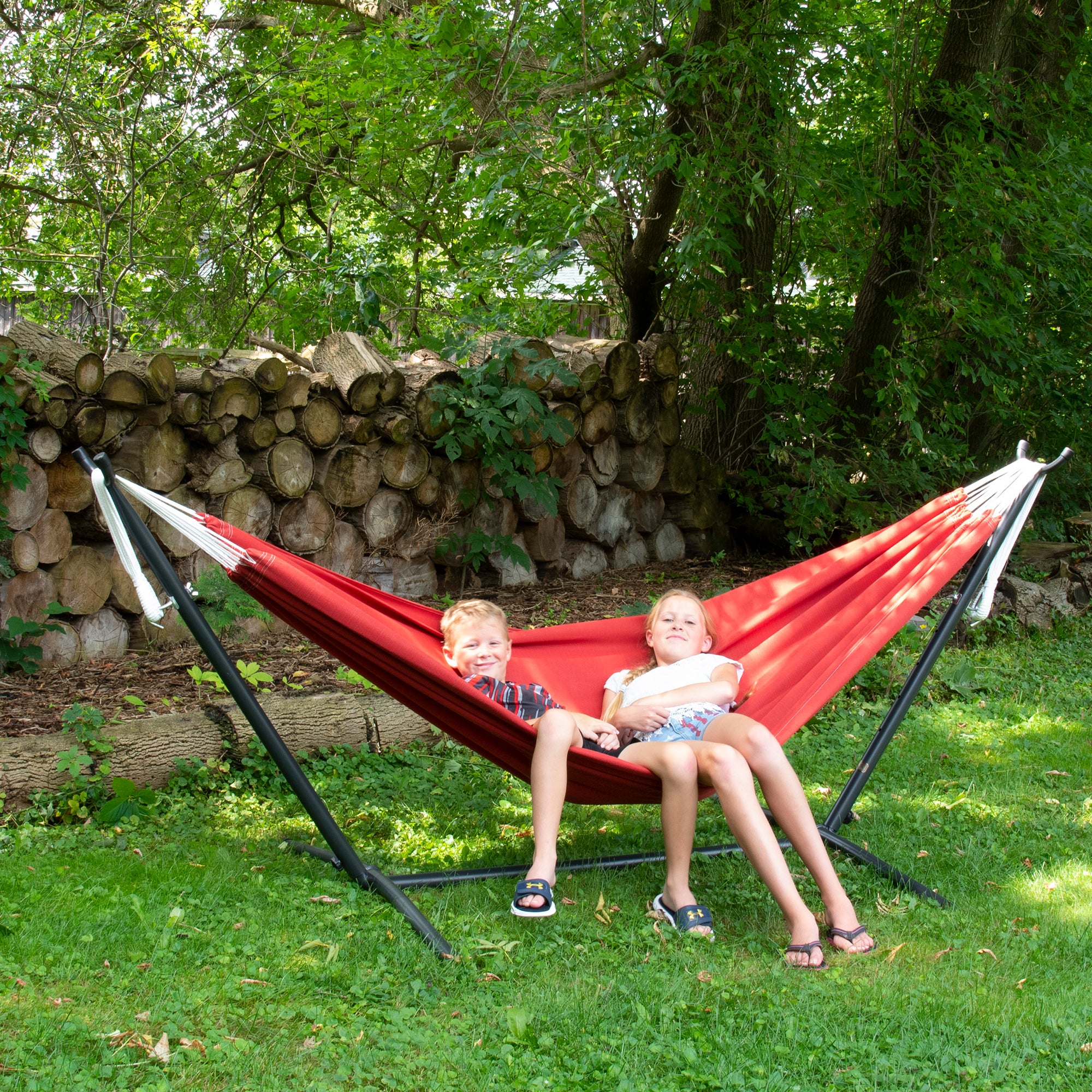 Double Sunbrella® Hammock with Stand (9ft/280cm) - Crimson