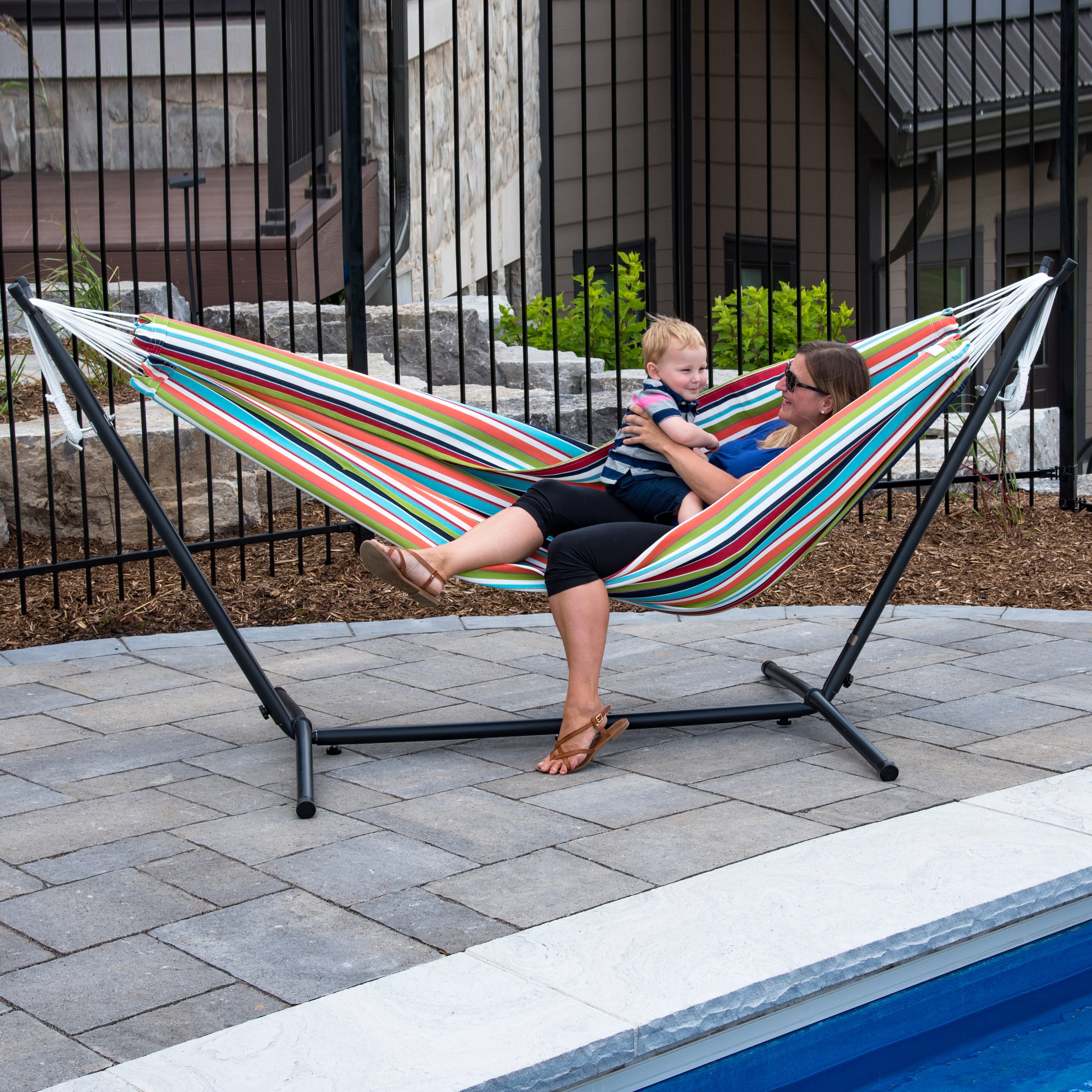 Double Sunbrella® Hammock with Stand (9ft/280cm) - Carousel Confetti