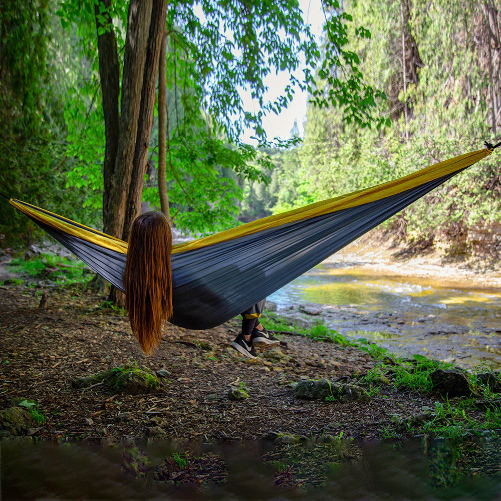 Parachute Camping Hammock - Grey & Yellow