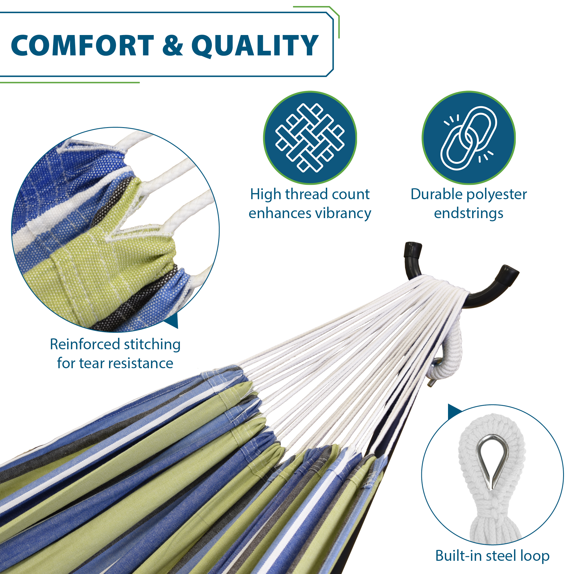 Double Cotton Hammock Bundle (9ft/280cm) - Oasis & Green Apple